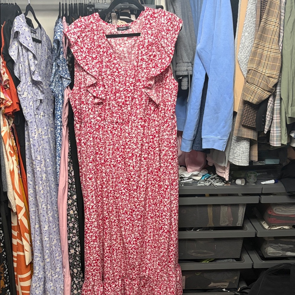 Floral Red Plus Size Sleeveless Dress